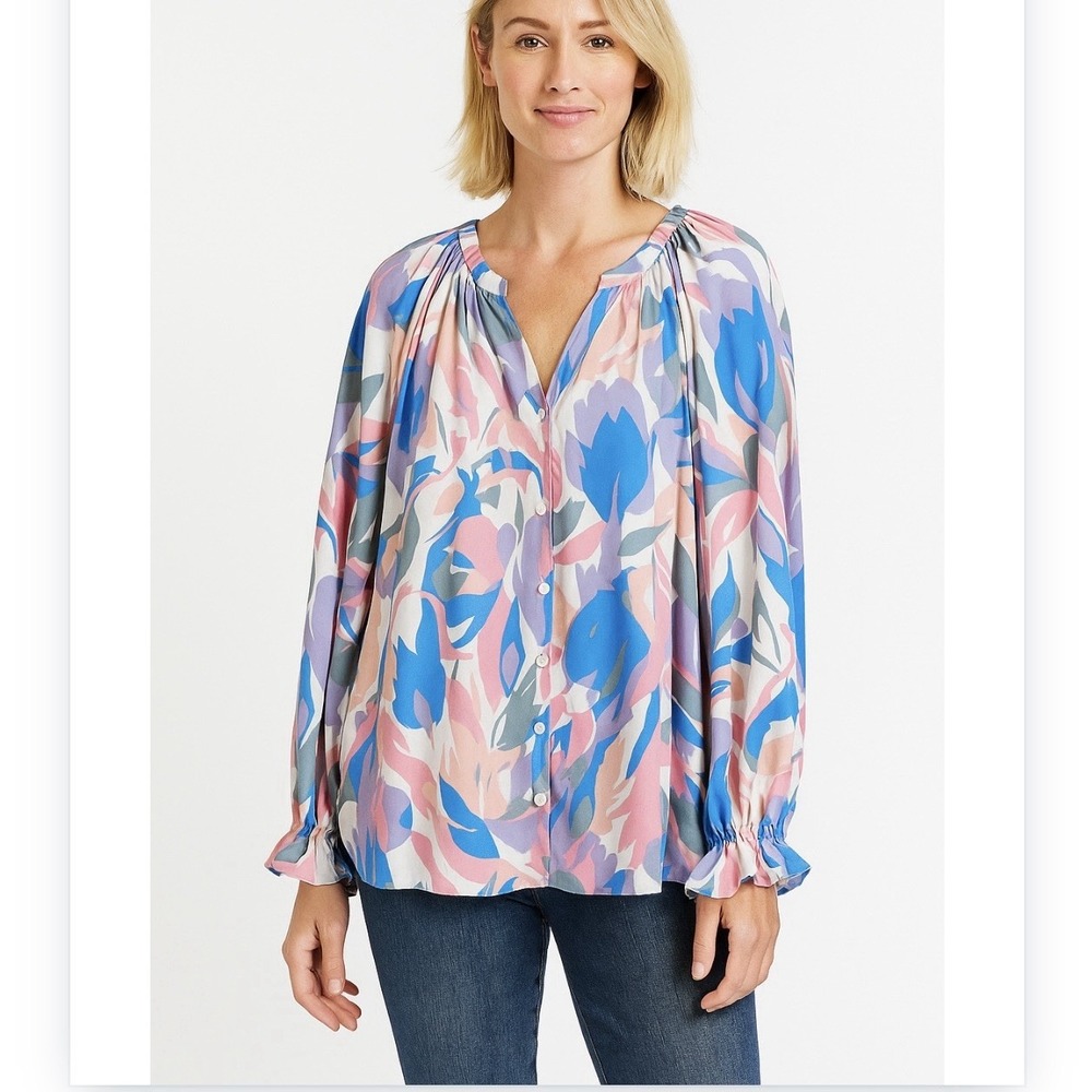 ENTRO Anthropologie‎ Colorful Patterned Blouse Long Sleeve Size Medium Spring